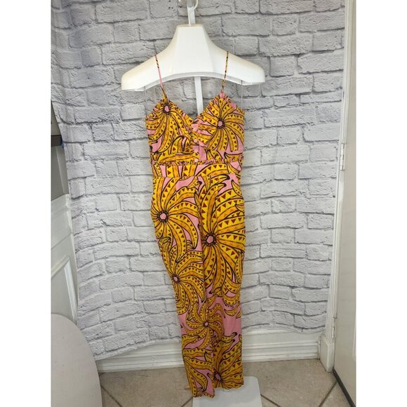 Farm Rio Jumpsuit Banana Print Linen Blend Halter Ladies Size XS Smocked Crop - Picture 14 of 15